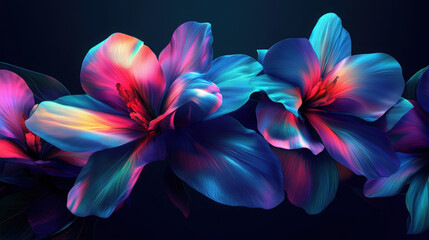 Obraz premium Abstract, Colorful, Glowing Flowers. Vibrant abstract flowers with a burst of color against a dark background, ideal for artistic and decorative purposes.