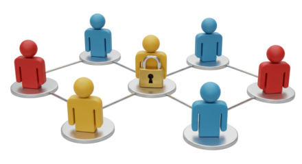 Isolated Network of People Icons with Central Security Lock