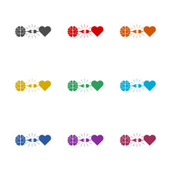 Heart and brain interactions electric plug connection  icon isolated on white background. Set icons colorful