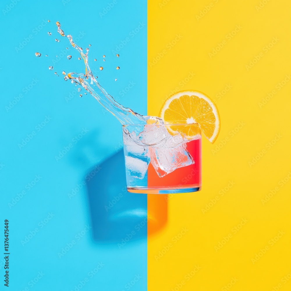 Poster vibrant mixology moment bold color-block cocktail splash with citrus - dynamic beverage styling for 
