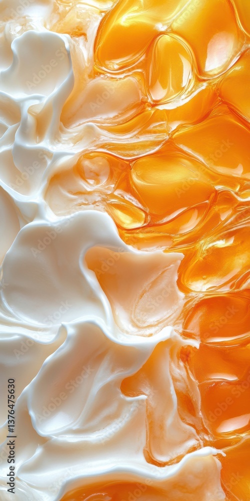Poster sensory gastronomy fluid texture fusion of molten vanilla and caramel - immersive culinary art exper