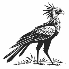 Secretary bird black silhouette icon vector