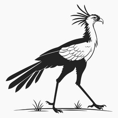 Secretary bird black silhouette icon vector