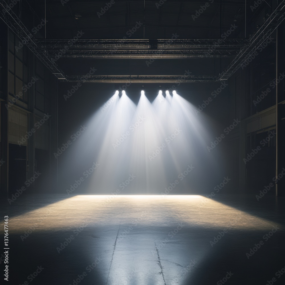 Poster Immersive Performance Staging Minimalist Industrial Lighting Design Transforming Empty Space into Powerful Narrative Experience for Creative Professionals
