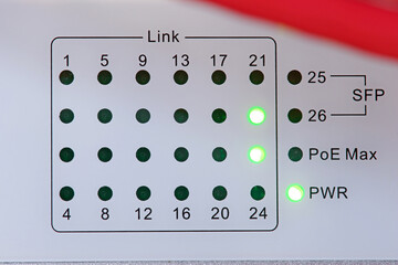 Indication of connected ports in the Ethernet switch by LEDs. 