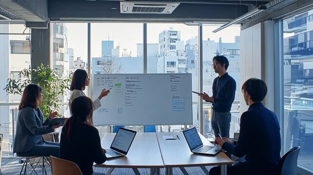 Diverse team collaboration in a bright modern office brainstorming ideas for growth plan