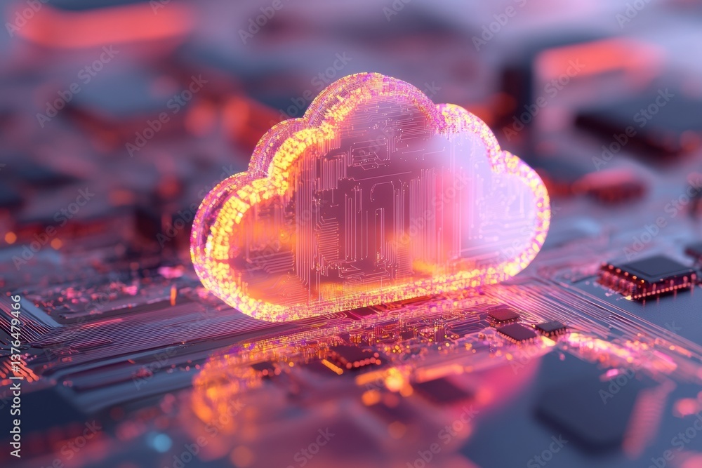 Aufkleber Quantum Cloud Fusion Next-Gen Digital Infrastructure Visualizing Holographic Data Transformation with Luminescent AI-Powered Connectivity Networks