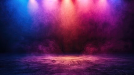 Fototapeta premium Vibrant stage lighting creates a colorful atmosphere with smoke effects for a performance in a concert hall