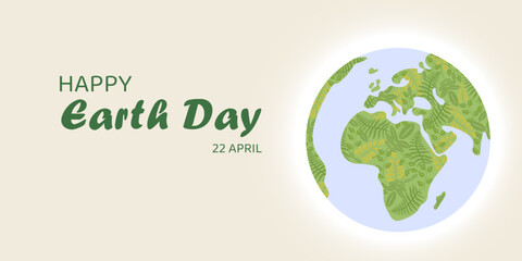 Minimalist World Environment Day illustration with green earth, leaves. Promotes sustainability, nature conservation and global awareness. Ideal for organizations, posters and education