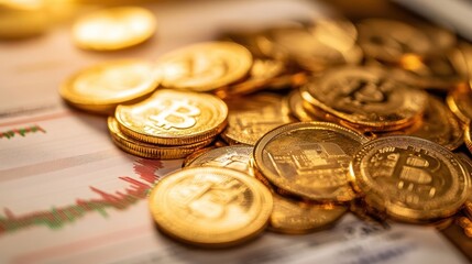 Gold Coins Representing Cryptocurrency Laying On Stock Chart