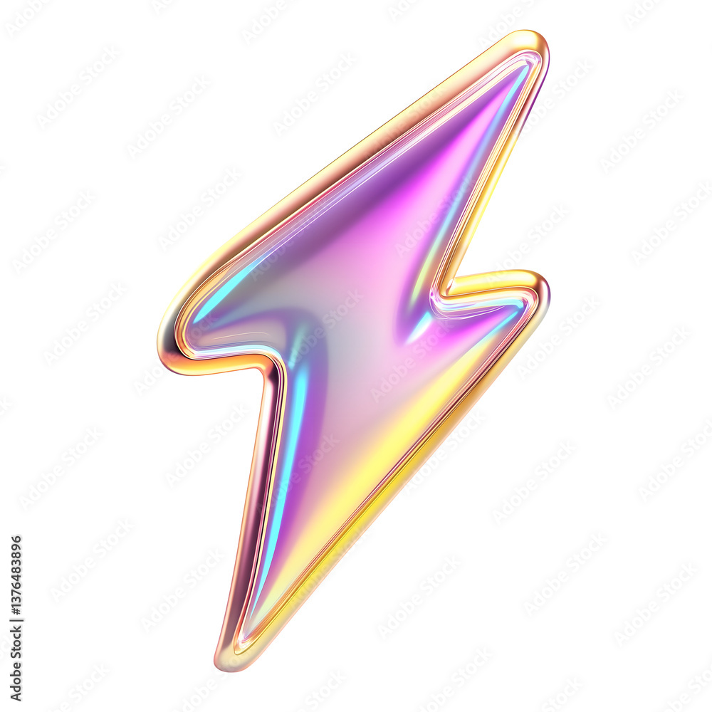 Poster iridescent lightning bolt abstract 3d render design element