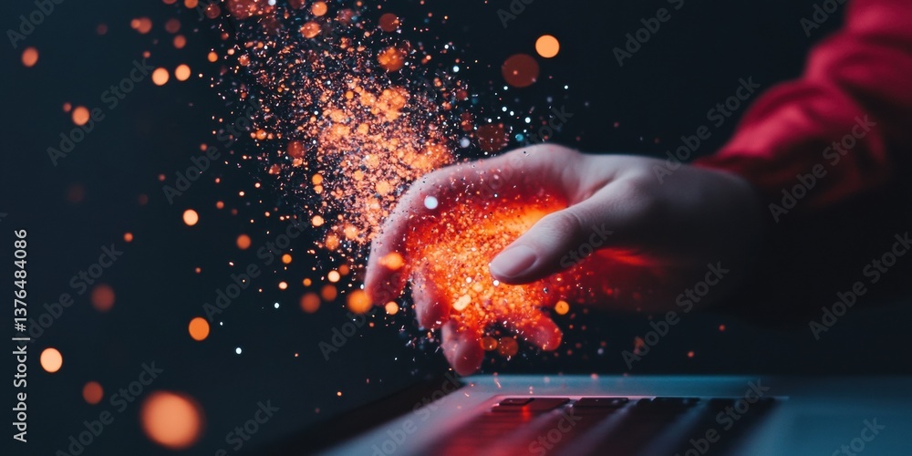 Poster Digital Transformation Breakthrough Immersive AI Interaction Visualizing Data Dynamics with Cinematic Particle Explosion - Next-Gen Tech Innovation and Creative Performance Visualization