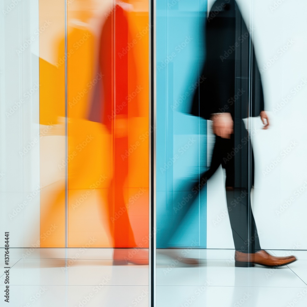 Poster dynamic corporate motion blurred professional silhouette in minimalist glass environment - innovativ