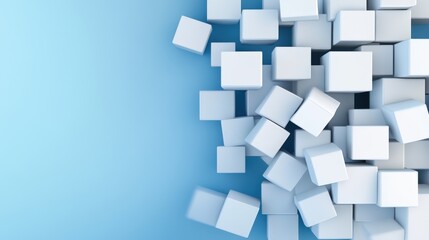 Minimalist background with dynamic tumbling white cubes in 3d animation