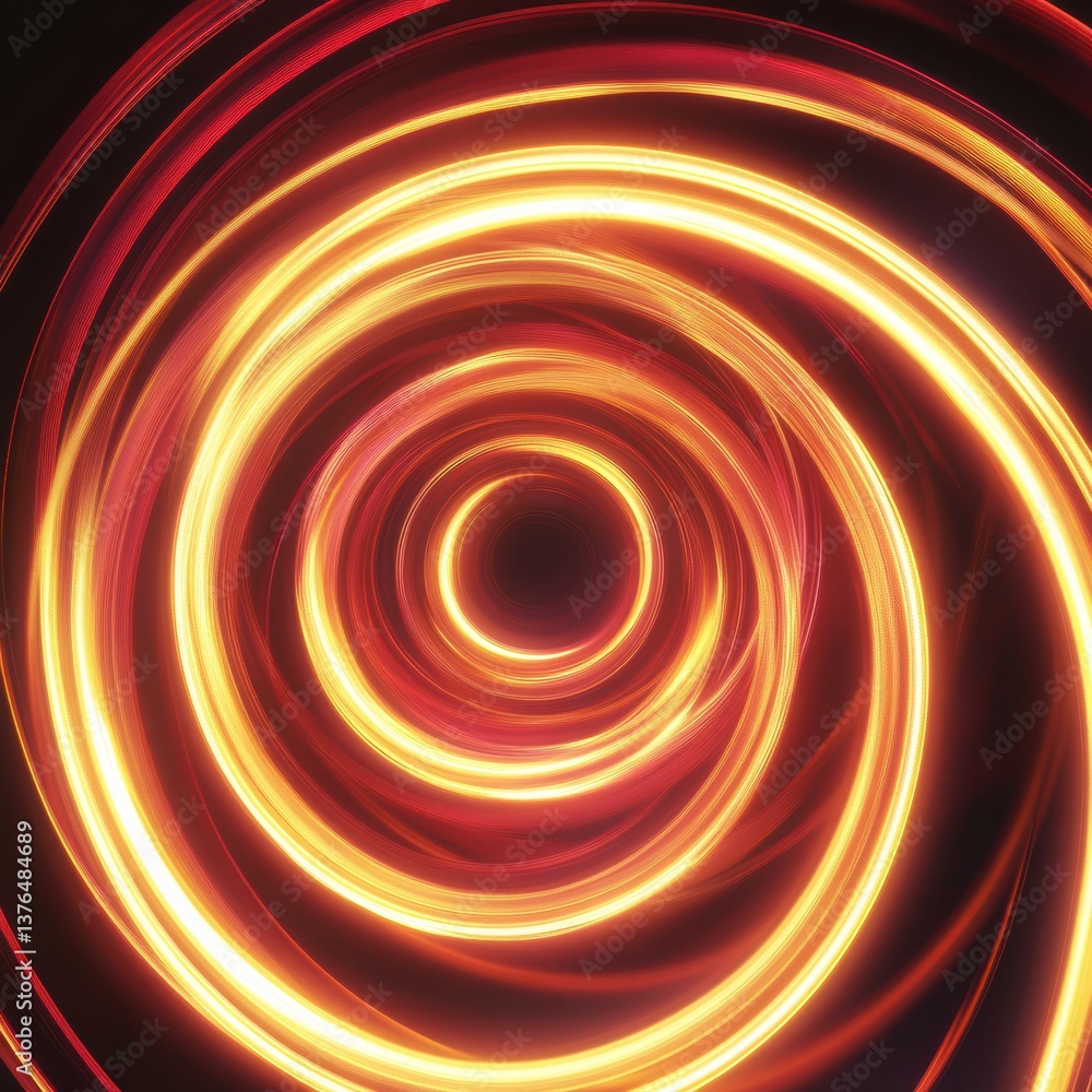 Poster vibrant multicolor neon light spiral streaks in orange and red creating a mesmerizing motion effect 