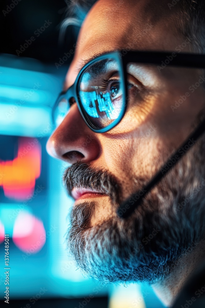 Poster Immersive Digital Analytics NextGen Trader Visualization with Cyberpunk-Inspired Blue Tech Aesthetic - High-Performance Market Intelligence for Gen Z Professionals