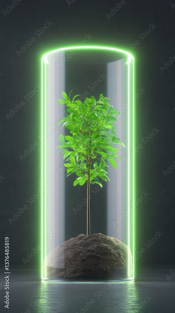 Aufkleber neon green future holographic sustainable growth visualization - eco-innovative digital of environme