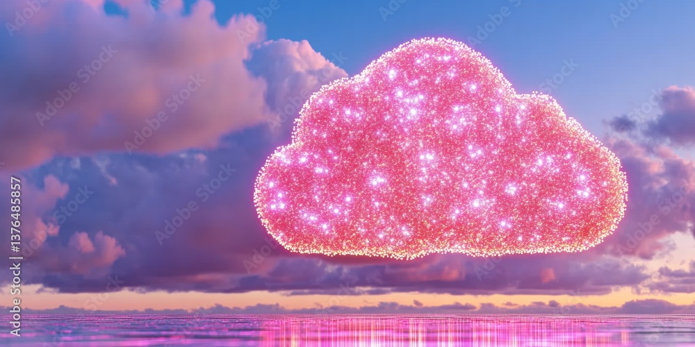 Poster Prismatic Cloud Computing Revolution Hyper-Luminous Digital Infrastructure Visualizing Next-Gen Connectivity with Ethereal Pink Quantum Aesthetic