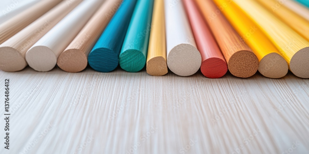 Poster minimalist color spectrum gradient wooden dowels showcasing design innovation in contemporary creati