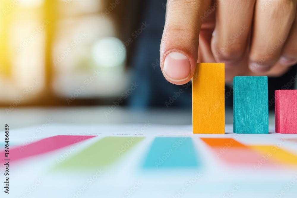 Poster Tactile Data Visualization Colorful Business Strategy Blocks Revealing Innovative Performance Metrics for Modern Analytical Decision-Making Processes