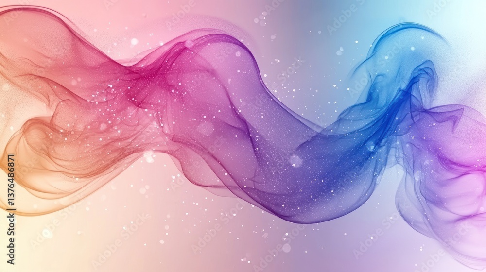 Poster abstract colorful flowing wave design with shimmering particles