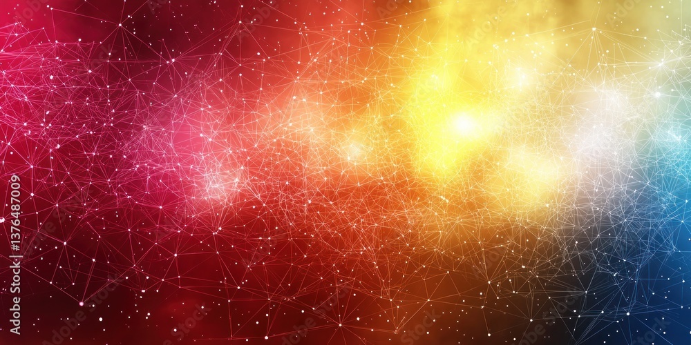 Poster abstract colorful nebula with interconnected nodes and vibrant hues
