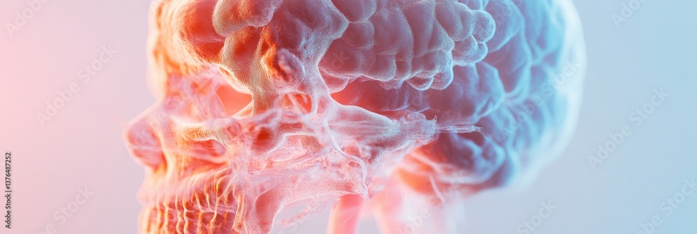 Poster ethereal neuro-wellness visualization brain anatomy in soft gradient for medical innovation and digi