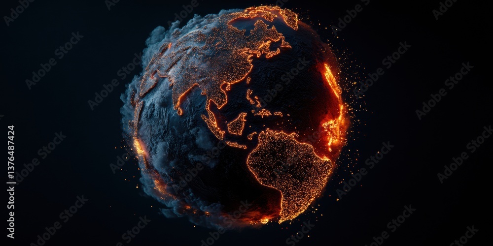 Fototapete Fiery Digital Transformation Geospatial Network Visualization of Global Business Infrastructure with Advanced Data Mapping and Climate Technology Insights