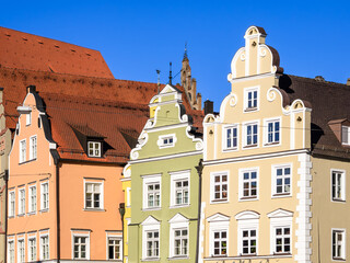 Medieval colorful houses in  Landshut, Bavaria, Germany