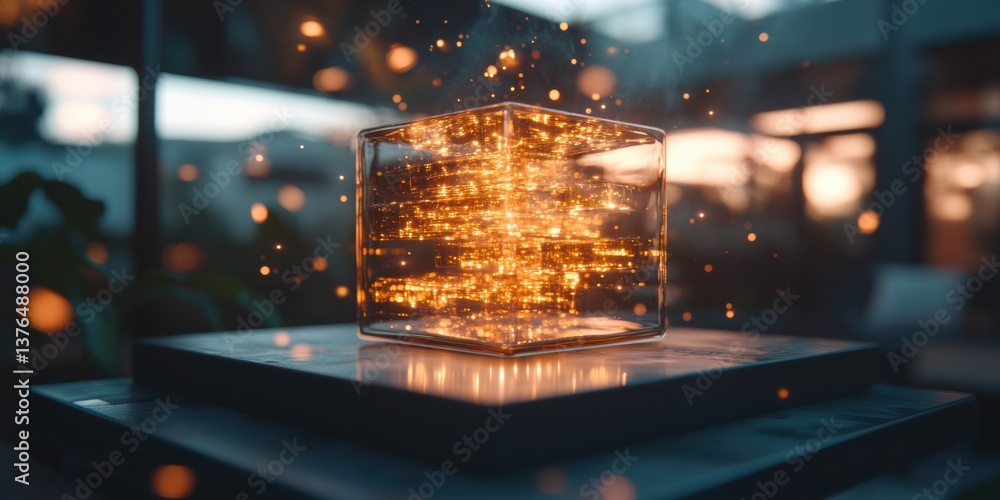 Poster Luminous Data Cube Immersive Digital Transformation Visualization of AI-Powered Quantum Computing Technologies in Futuristic Tech Ecosystem