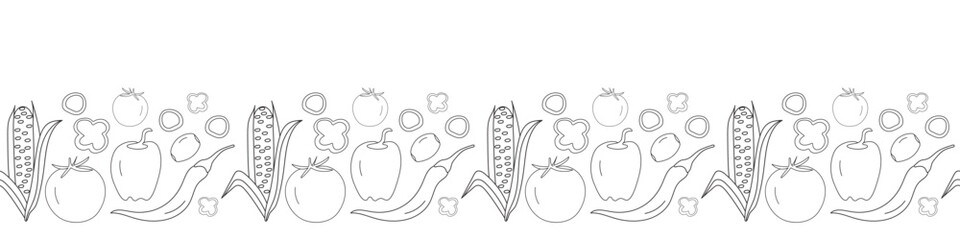 vegetables decorative border in doodle style in vector