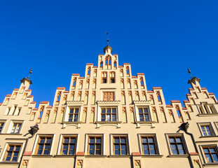 Medieval house in Landshut, Bavaria, Against Blue Sky