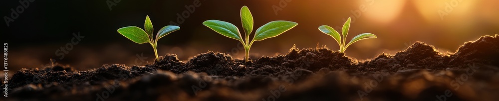 Poster regenerative future organic tech seedlings emerging from rich soil - sustainable innovation visualiz
