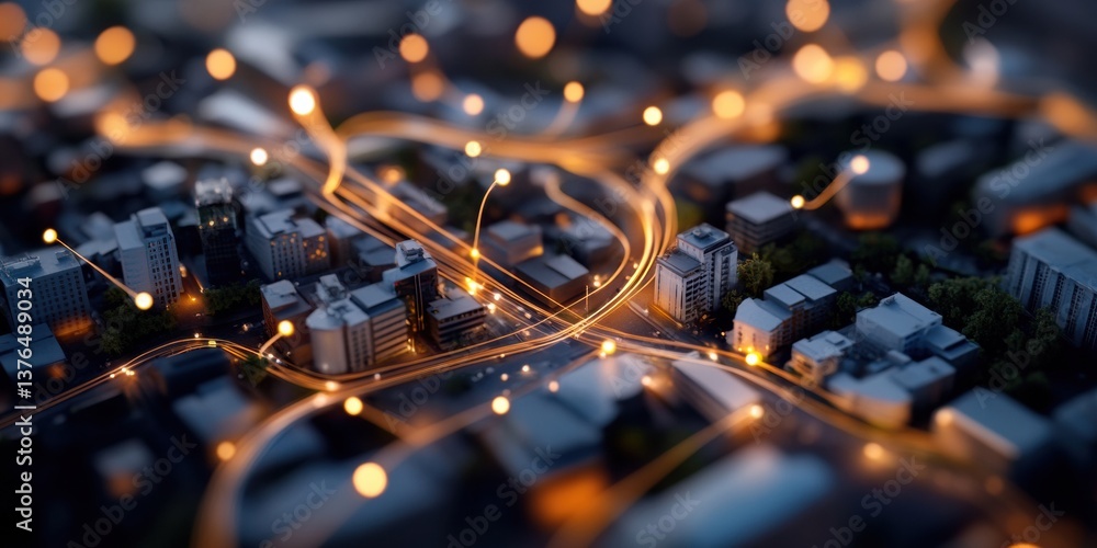 Poster smart urban connectivity futuristic energy grid visualization with dynamic glowing infrastructure - 