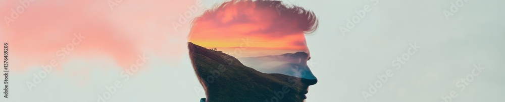 Aufkleber mindful metamorphosis gen z mental wellness double exposure journey - transformative self-discovery 