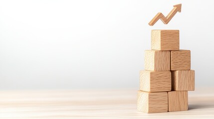 Wooden Blocks Stacked to Form an Upward Trending Graph on a Light Background