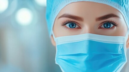 Concentrated eyes of masked female surgeon