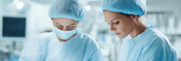 Naklejka premium Focused female doctors in operating room