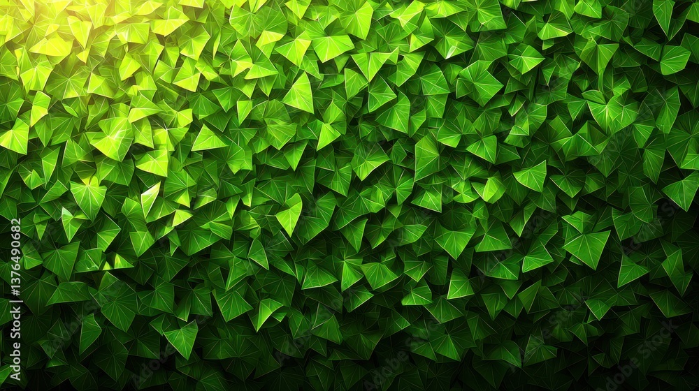 Poster abstract green triangular pattern, textured background. illuminated from above