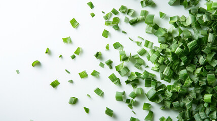 Detailed macro image featuring dried chopped chives against a clean white backdrop.