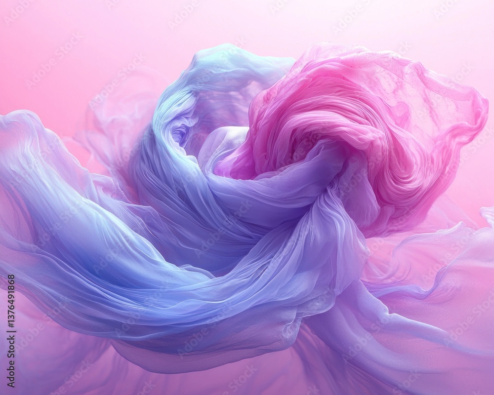 Poster abstract image of flowing pastel-colored fabric, creating a swirling, dynamic composition