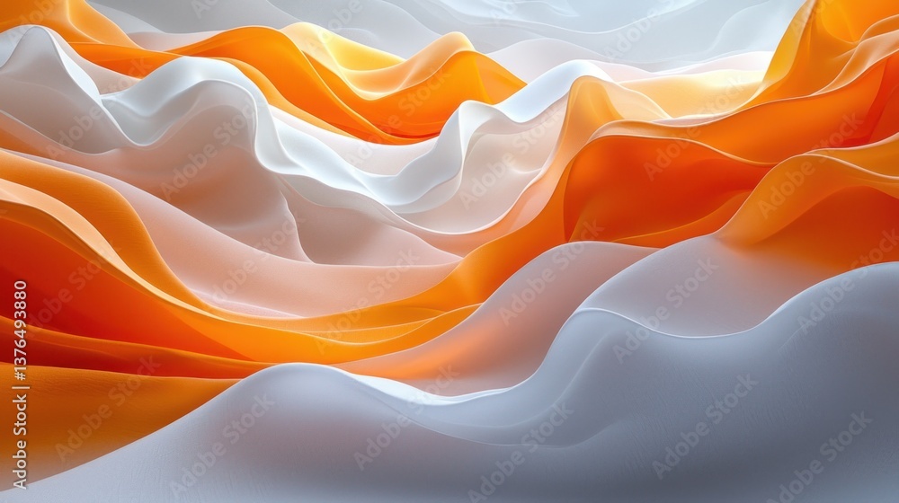 Poster abstract orange and white flowing waves, creating a dynamic and visually appealing pattern
