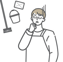 Obraz premium 掃除に悩む主夫のイラスト素材