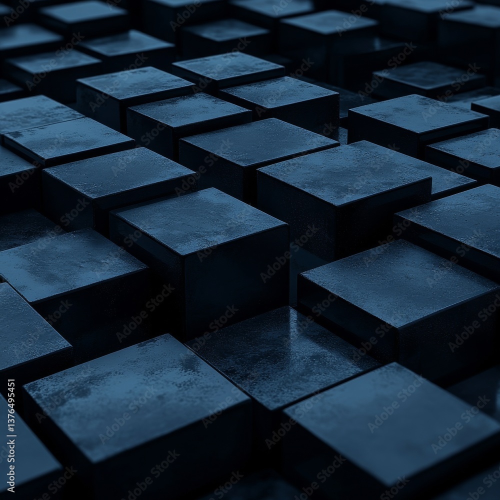 Fototapete Abstract Array of Textured Dark Blue Cubes: A Modern Geometric Composition with Subtle Depth