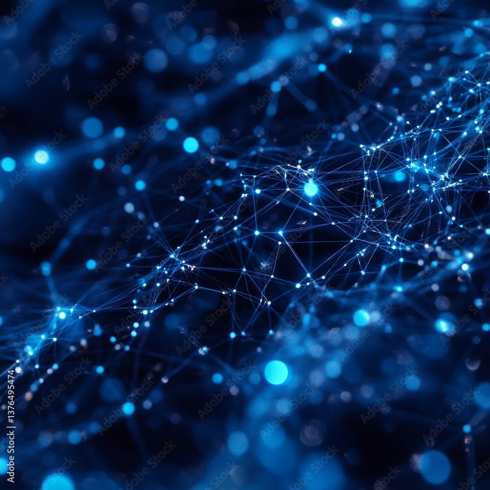 Poster abstract blue network: a complex web of connections, illuminating data and technology in a digital w