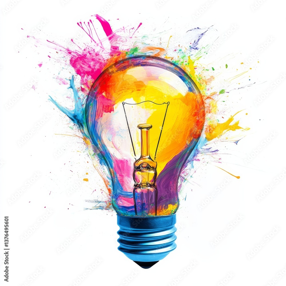 Fototapete A Bulb of Brilliance: An artistic rendering of a lightbulb exploding with colorful paint, symbolizing innovation.