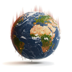 Illustration of Earth surrounded by heat waves, symbolizing global warming and extreme climate change. The planet appears overheated, glowing with scorching heat