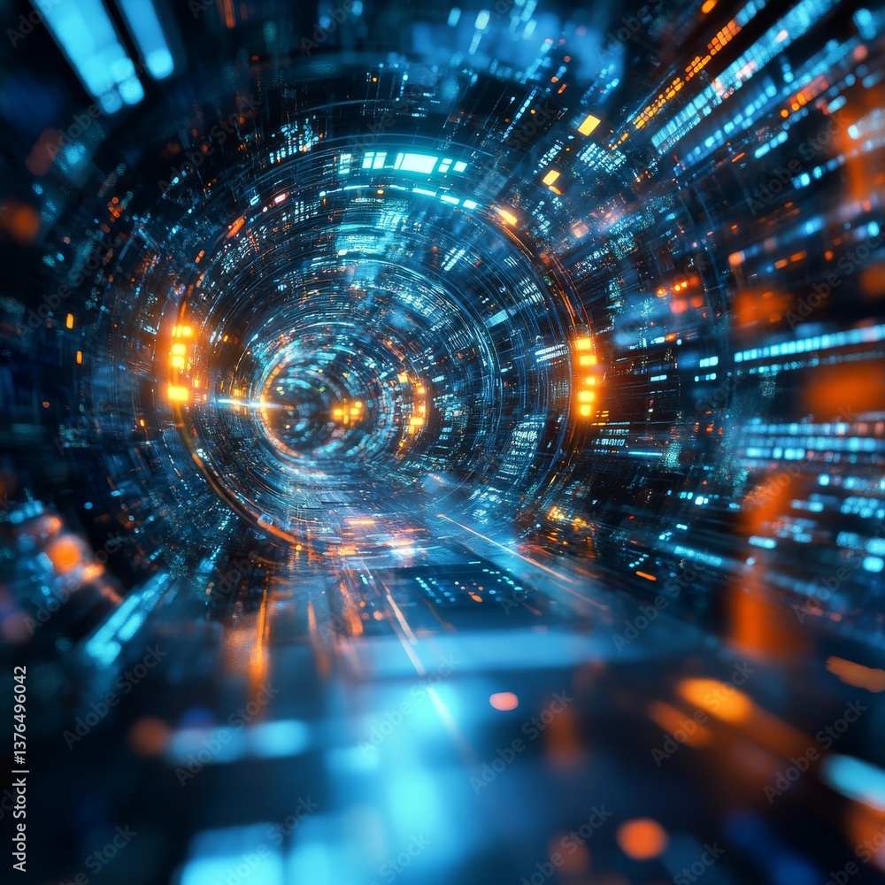 Poster cybernetic conduit: a journey through digital realms of data, connection, and the future