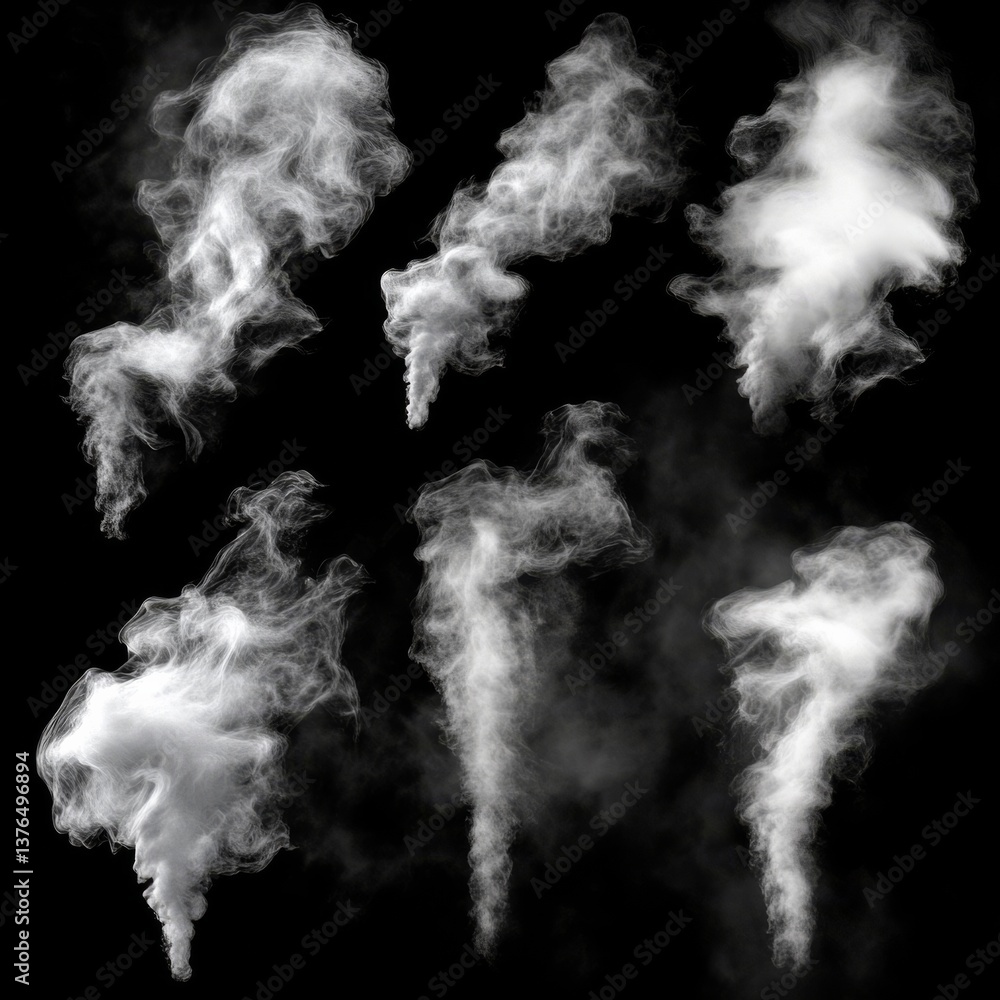 Aufkleber seven white vaporous plumes rising against black background creating an ethereal and mystical compos