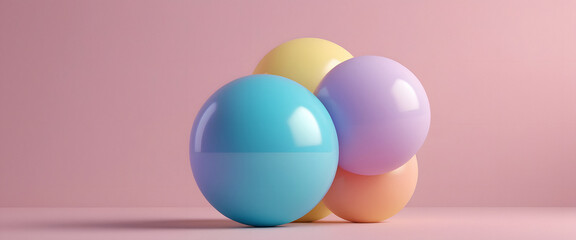 Pastel Spheres on Pink Background: A Minimalist Composition
